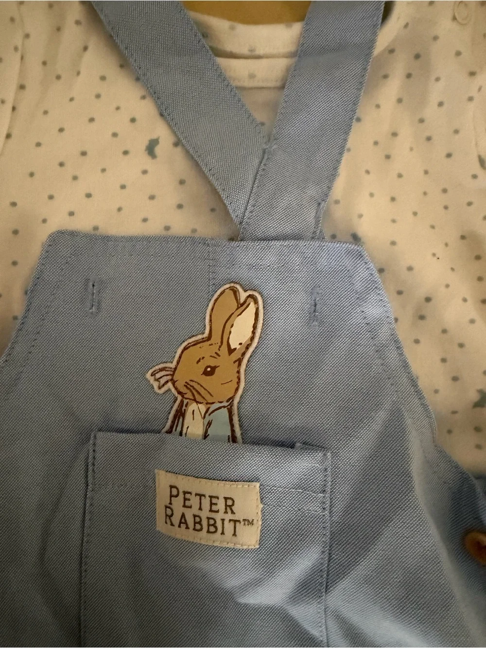 Ralph Lauren Baby Blue Knit and Chambray One-Piece Set